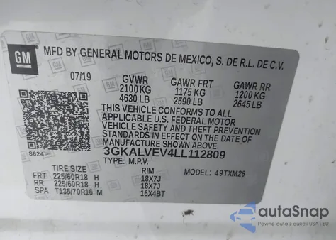 2020 GMC Terrain Awd Slt from USA, damaged, VIN 3GKALVEV4LL112809